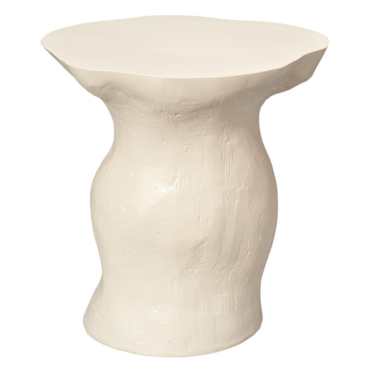Off-White Round Metal and Glass Accent Table