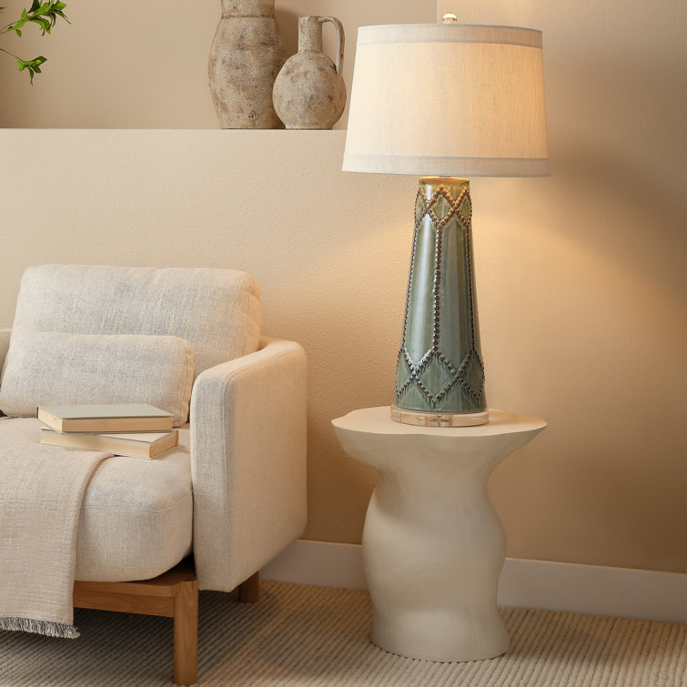 Off-White Round Metal and Glass Accent Table