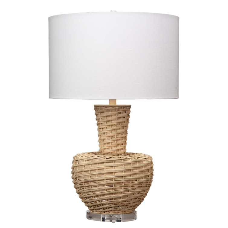 Natural Rattan Table Lamp with White Linen Shade