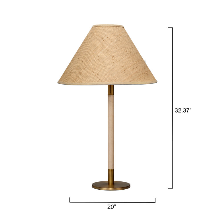 Natural Wood and Brass Table Lamp with Raffia Shade
