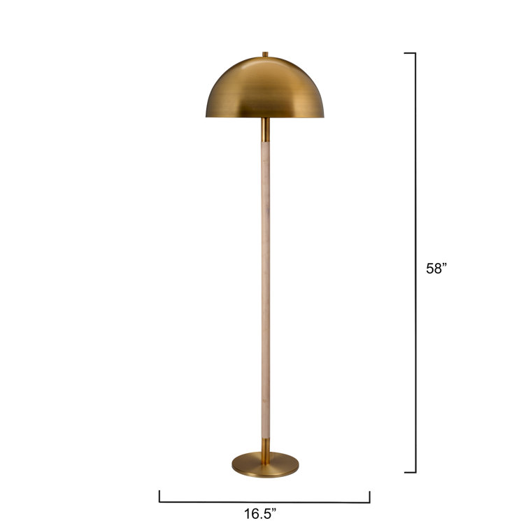 Antique Brass and Natural Wood Floor Lamp with Dome Shade