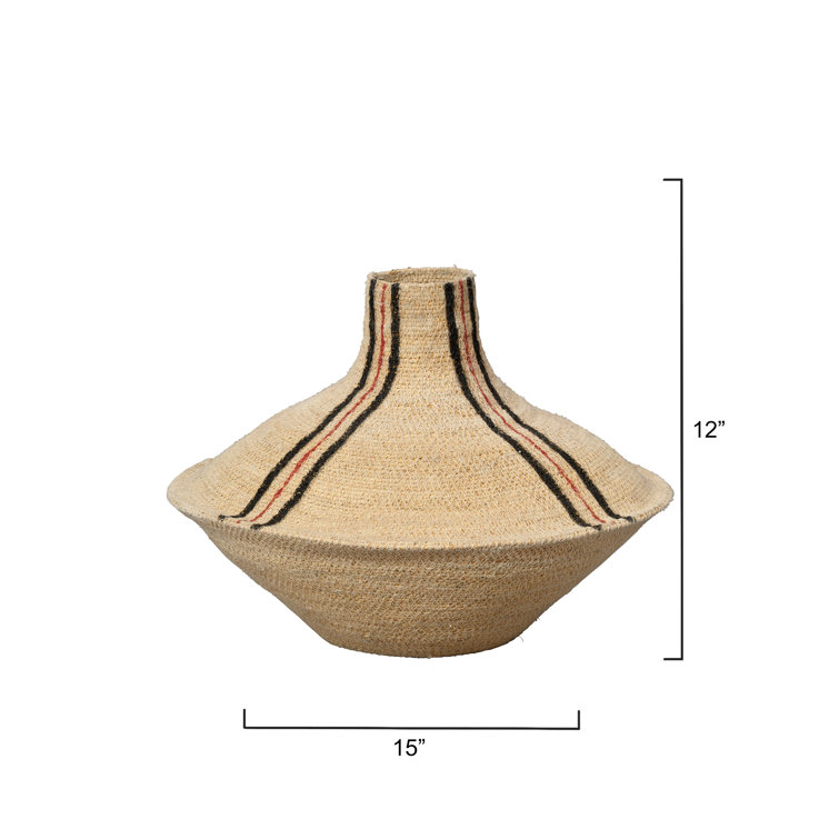 Handwoven Natural Seagrass Decorative Basket with Stripes