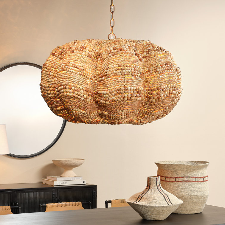 Natural Mango Wood Beaded 4-Light Chandelier