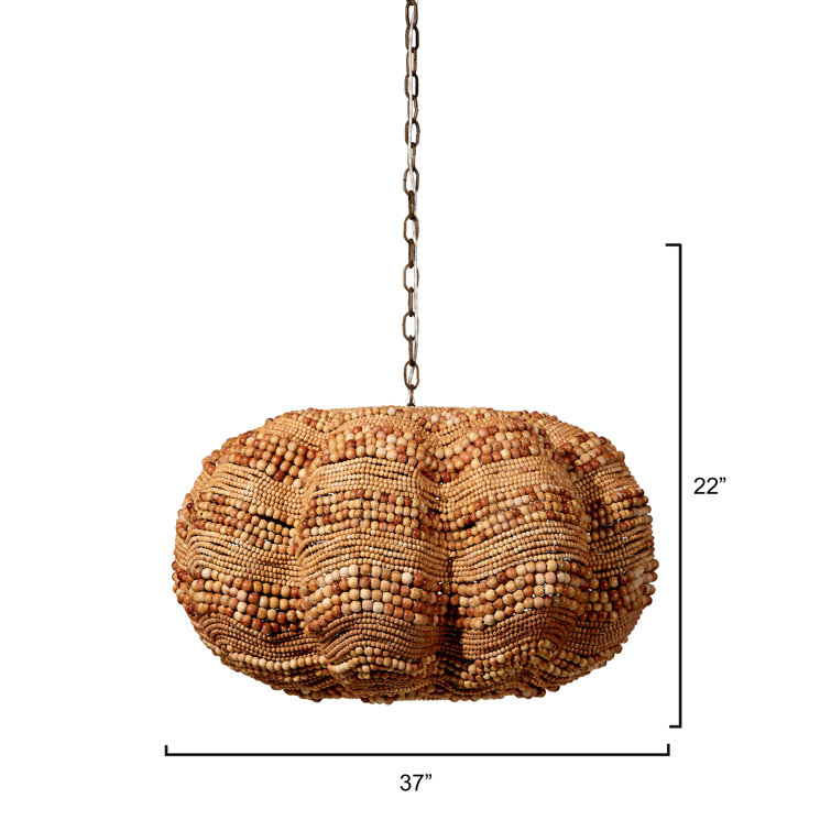 Natural Mango Wood Beaded 4-Light Chandelier