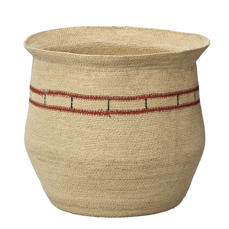 Handwoven Natural Seagrass Basket with Red Accents