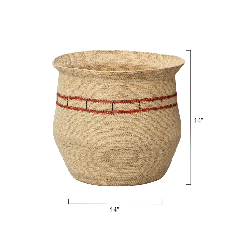 Handwoven Natural Seagrass Basket with Red Accents