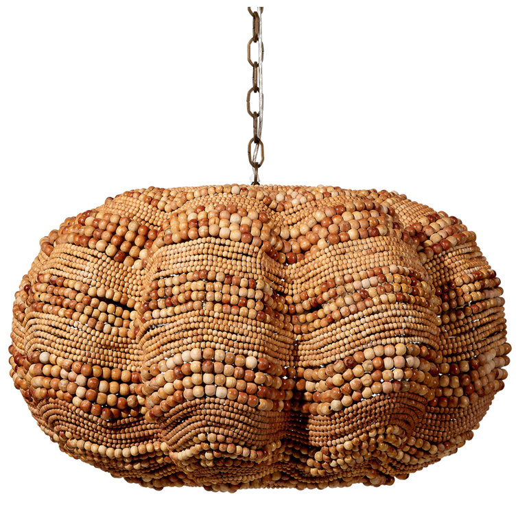 Natural Mango Wood Beaded 4-Light Chandelier