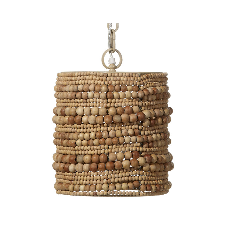 Natural Mango Wood Beaded Cylinder Pendant Light