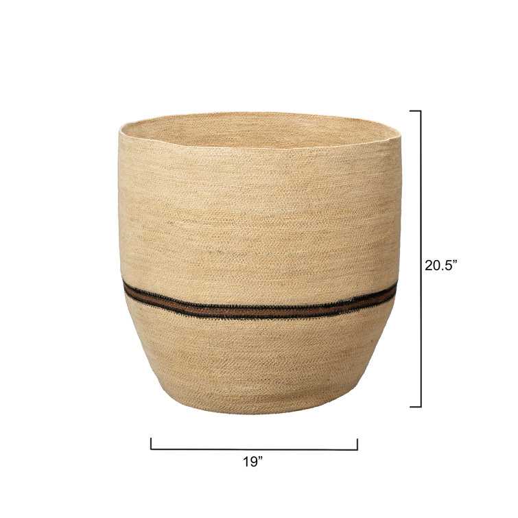 Handwoven Natural Seagrass Decorative Basket with Black Stripe