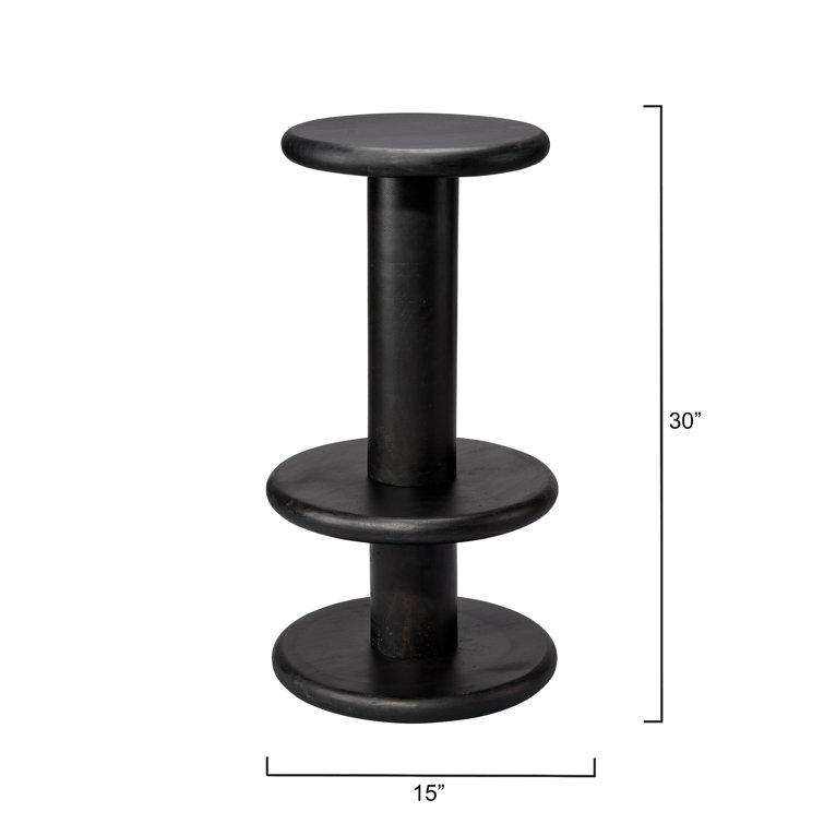 Black Mango Wood Hand-Carved Bar Stool