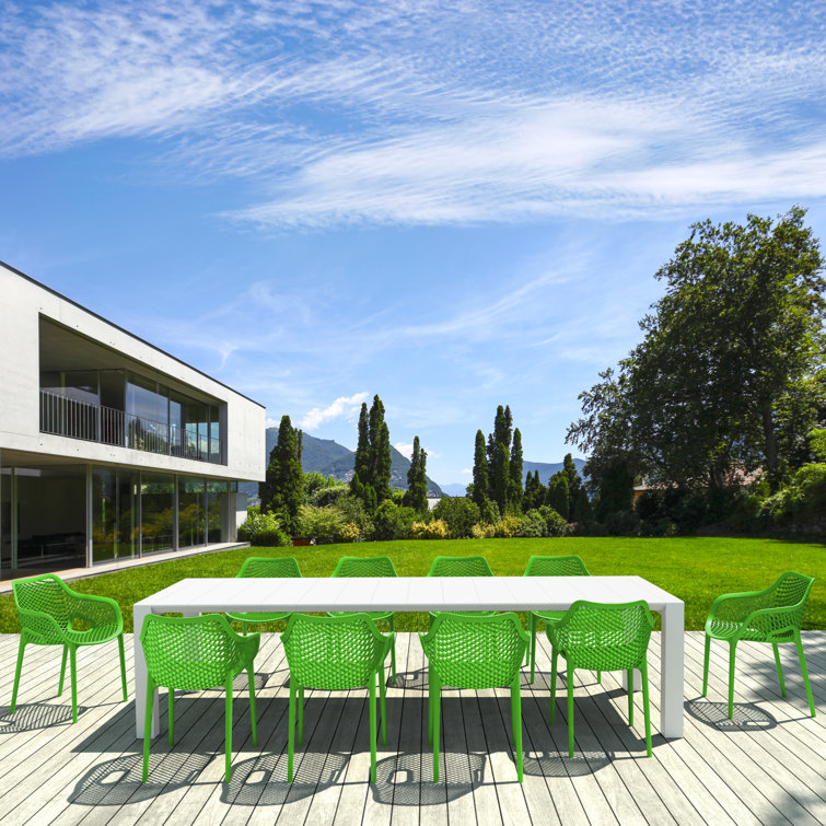Tropical Green Plastic Stackable Outdoor Dining Chairs, Set of 2