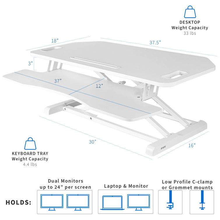 White Height Adjustable Corner Standing Desk Converter