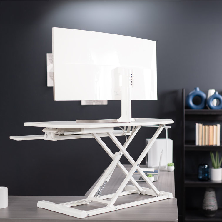 White Height Adjustable Corner Standing Desk Converter