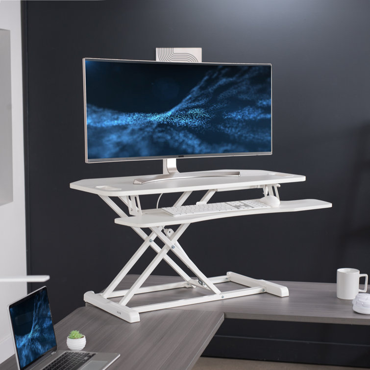 White Height Adjustable Corner Standing Desk Converter