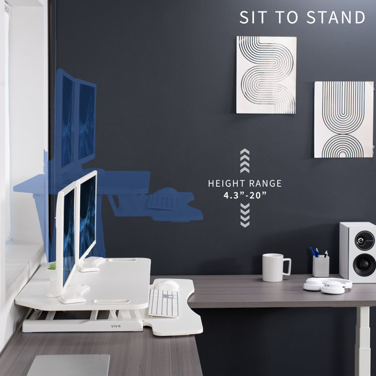 White Height Adjustable Corner Standing Desk Converter