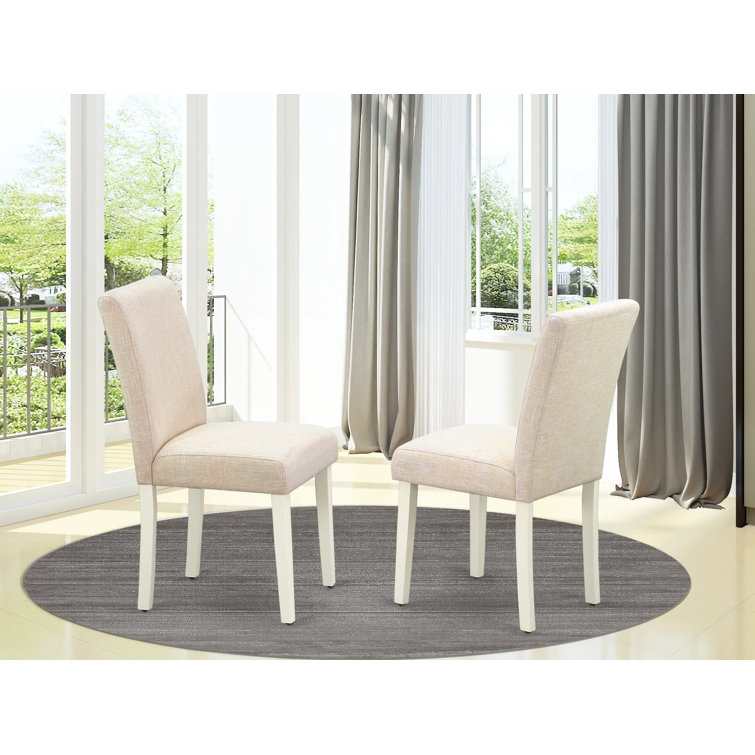 Linen White and Light Beige Upholstered Parsons Side Chair Set