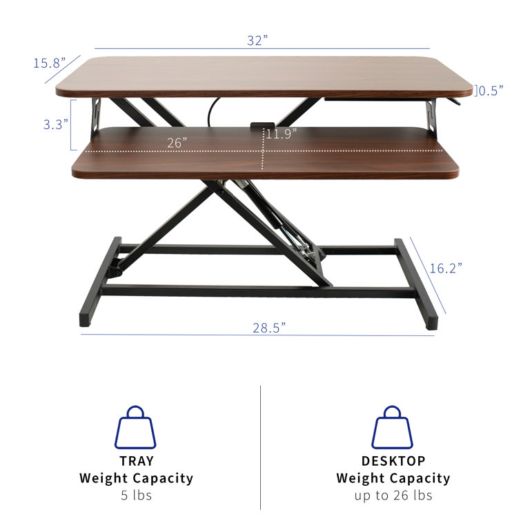 Adjustable 32" Dark Walnut & Black X-Frame Standing Desk Converter