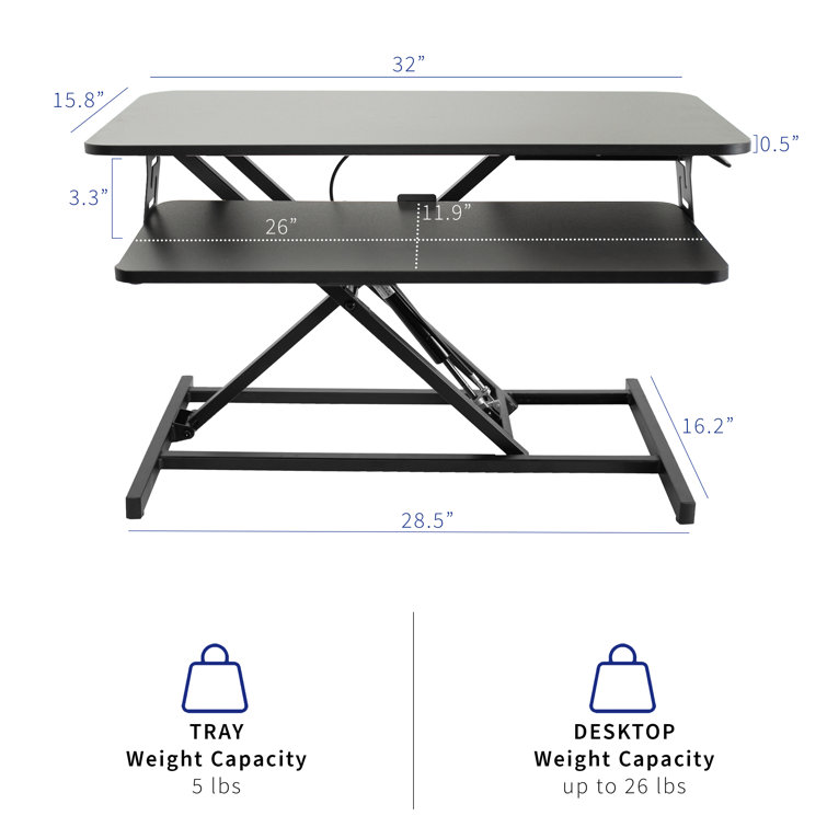 Black Adjustable 32'' Standing Desk Converter with Keyboard Tray