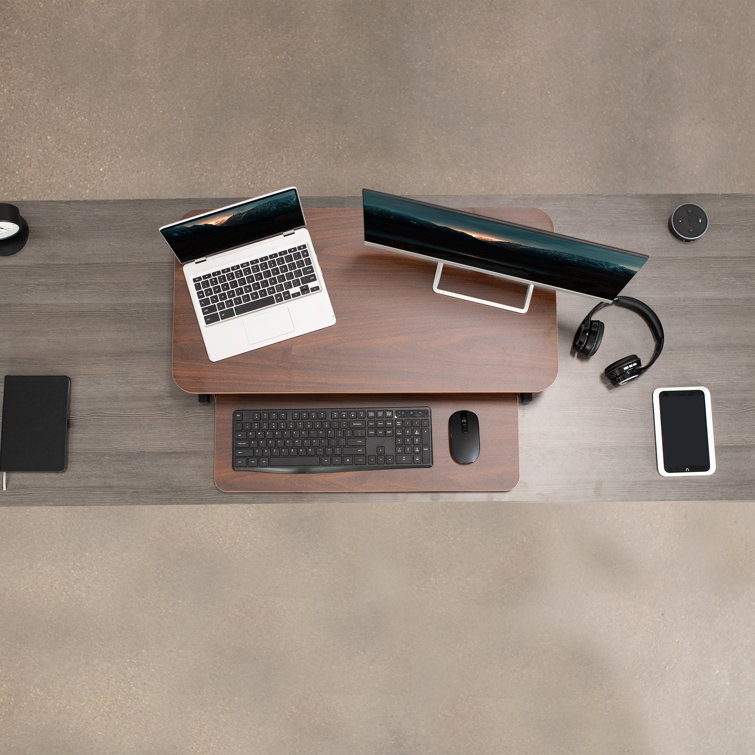 Adjustable 32" Dark Walnut & Black X-Frame Standing Desk Converter
