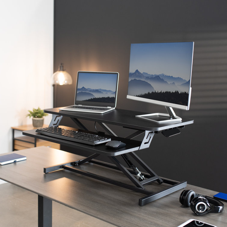 Black Adjustable 32'' Standing Desk Converter with Keyboard Tray