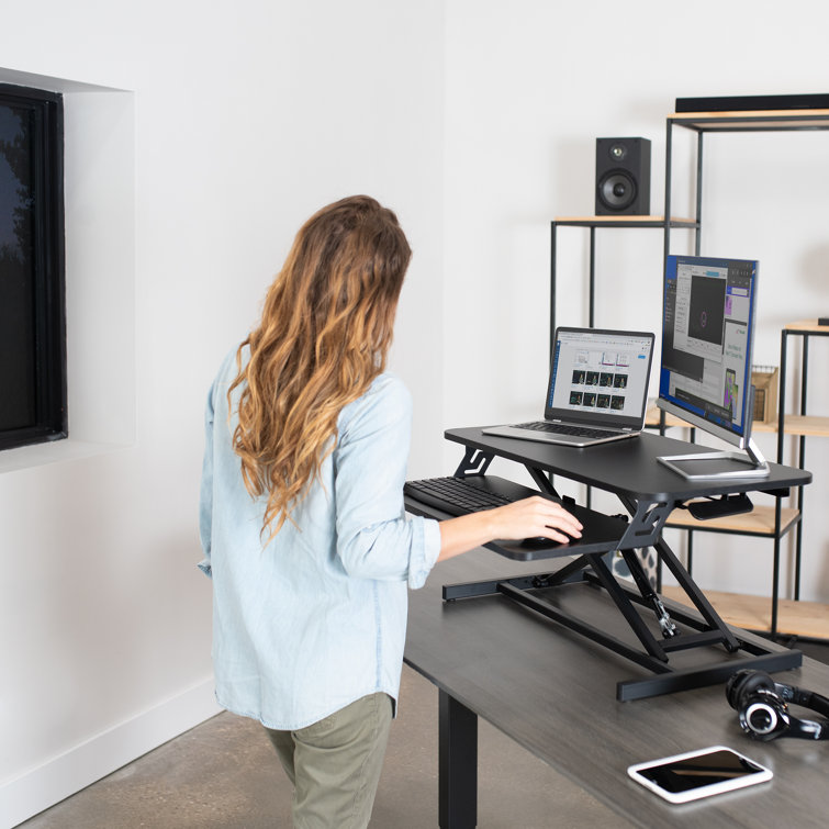 Black Adjustable 32'' Standing Desk Converter with Keyboard Tray
