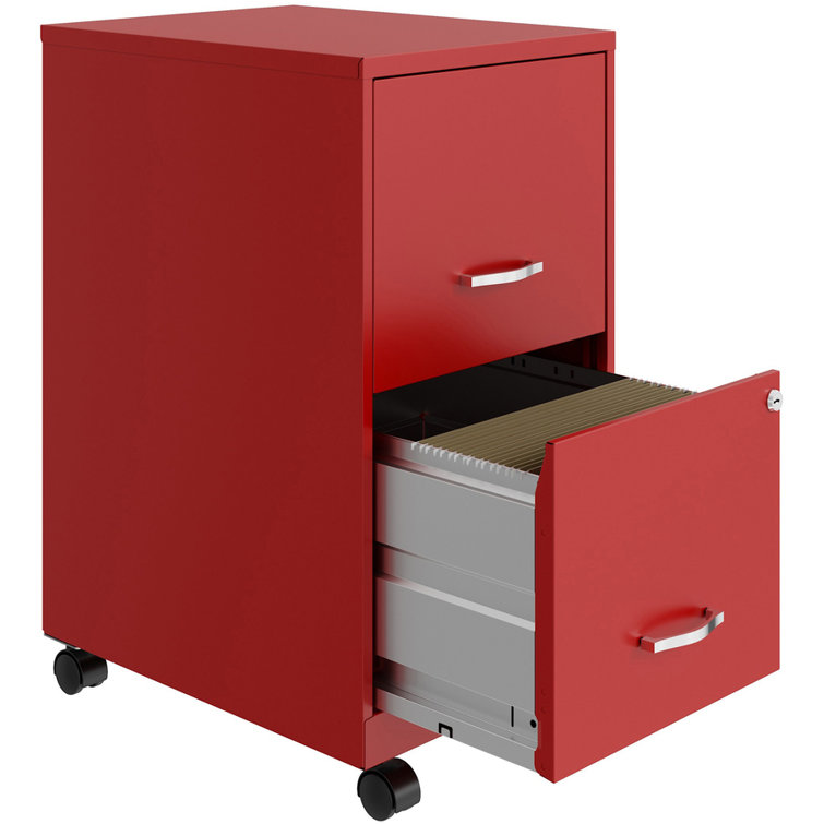 Soho Sleek Mobile File Cabinet with 2 Lockable Drawers, Red