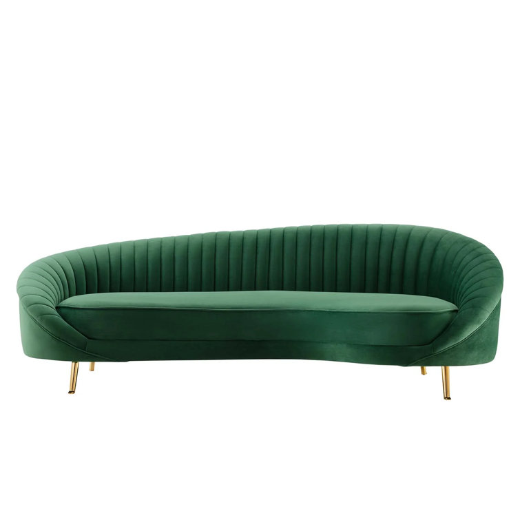 Emerald Velvet 97'' Glam Deco Tufted Sofa with Gold Legs