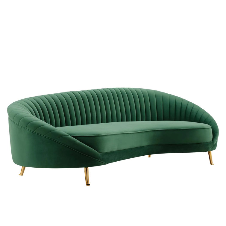 Emerald Velvet 97'' Glam Deco Tufted Sofa with Gold Legs