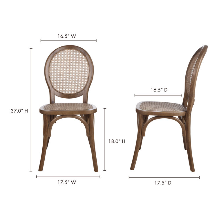 Brown Solid Wood and Cane Side Chair Set