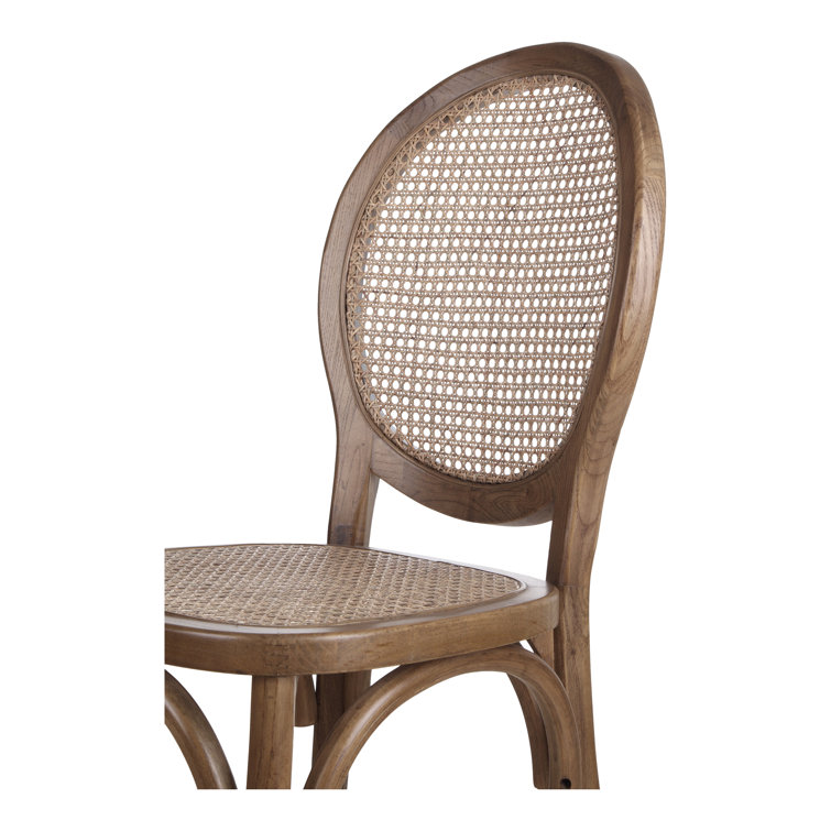 Brown Solid Wood and Cane Side Chair Set