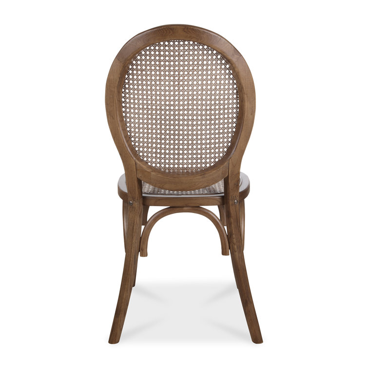 Brown Solid Wood and Cane Side Chair Set