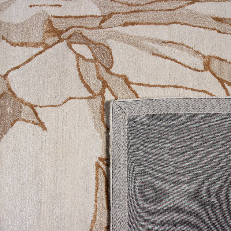 Beige and Brown Abstract Handmade Wool Rug 3'9" x 5'9"
