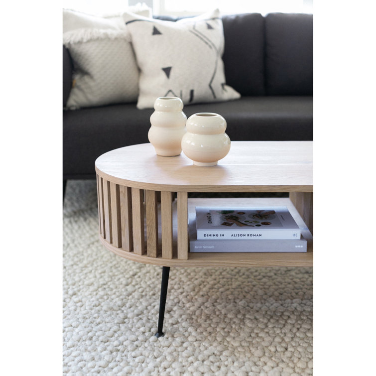 Henrich Cream Oval Solid Oak Mid-Century Modern Coffee Table