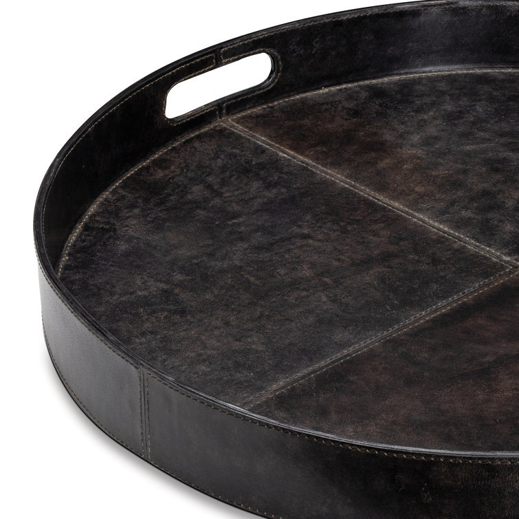 Derby 24'' Black Round Leather Tray
