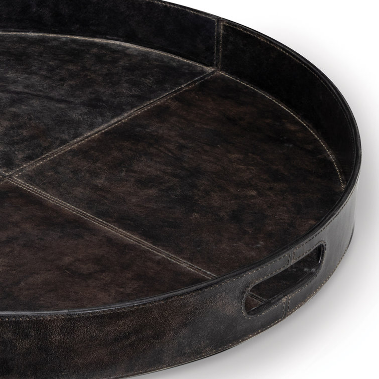Derby 24'' Black Round Leather Tray