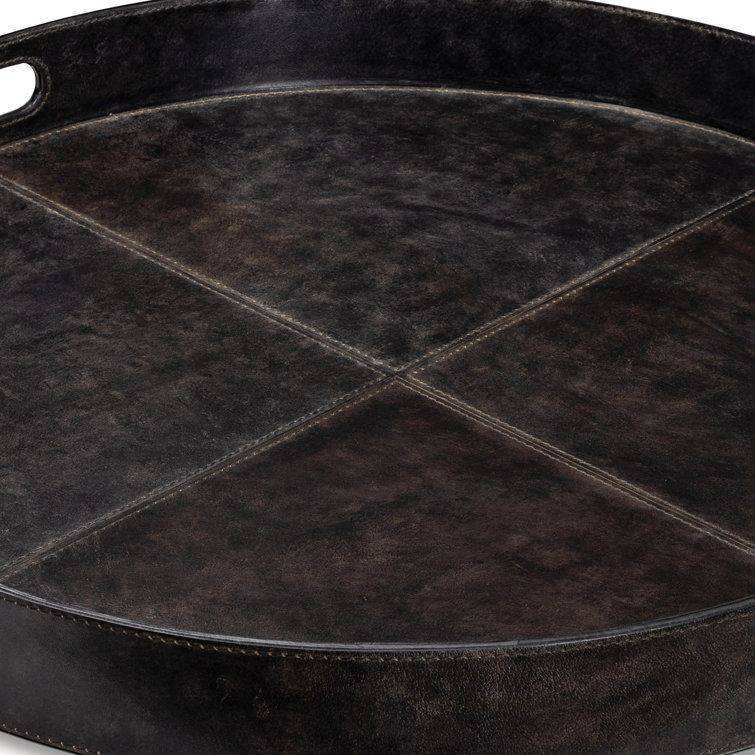 Derby 24'' Black Round Leather Tray