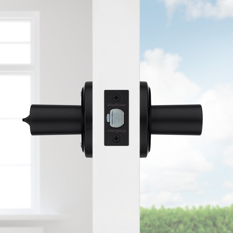 Matte Black Transitional Keyed Entry Door Lever with Round Rosette