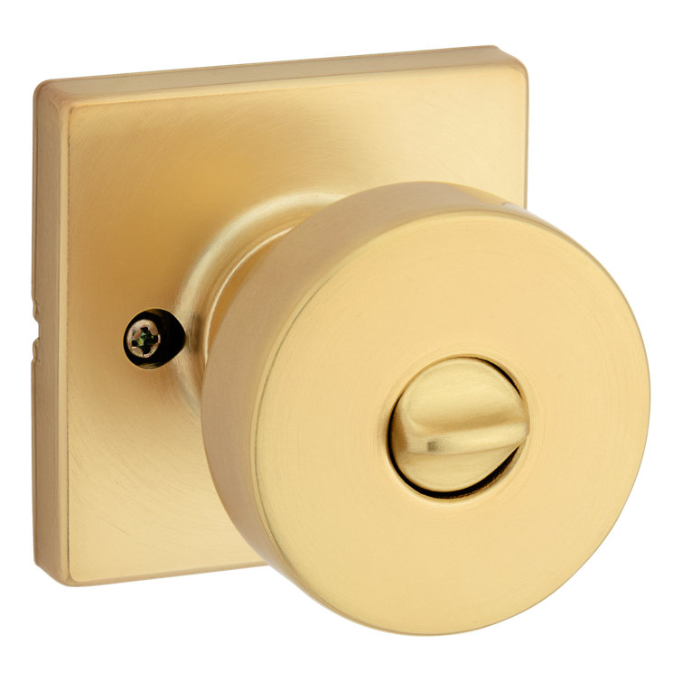 Satin Brass Square Privacy Door Knob with Circle Handle