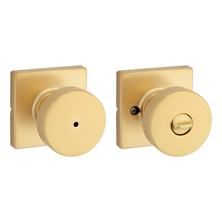 Satin Brass Square Privacy Door Knob with Circle Handle