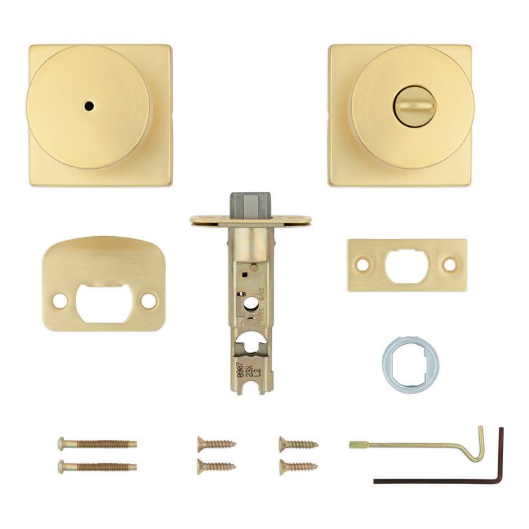 Satin Brass Square Privacy Door Knob with Circle Handle