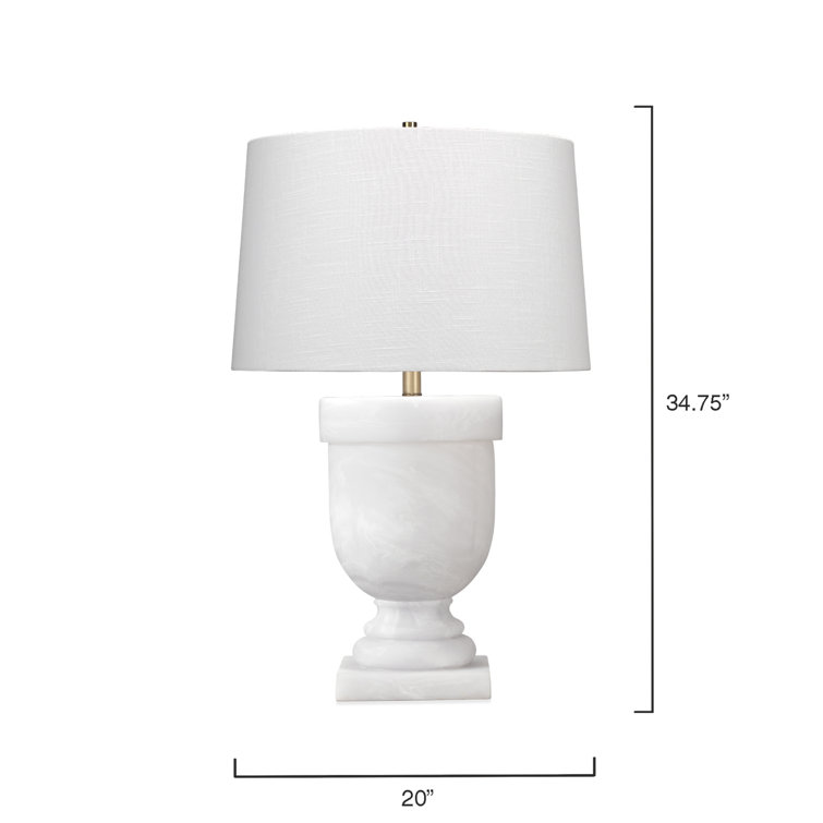 White Faux Alabaster Table Lamp with Linen Shade