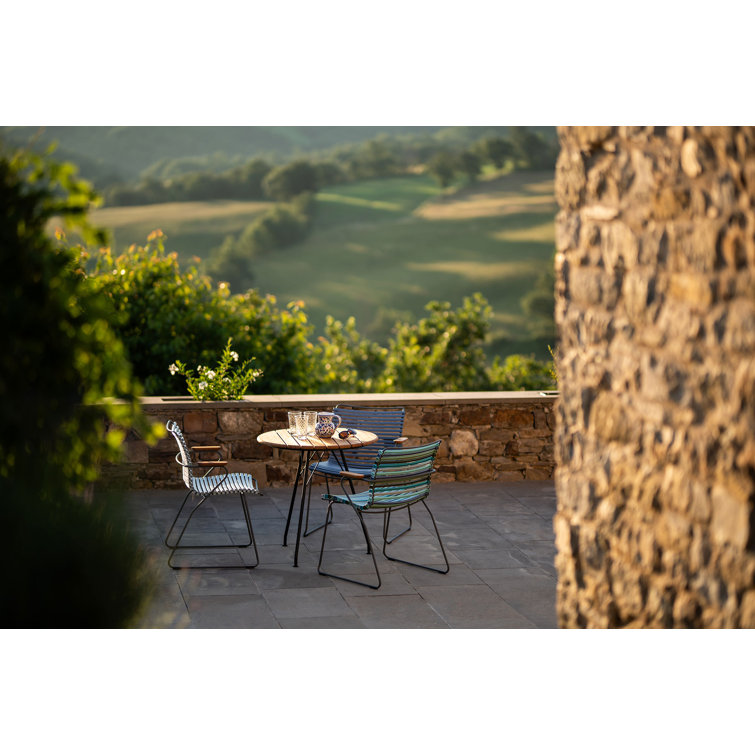 Petrol Blue Outdoor Dining Chair with Bamboo Armrests