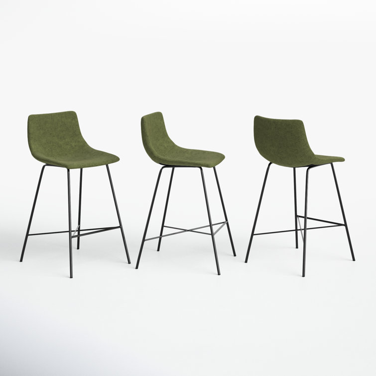 Bela 24'' Green Velvet and Black Metal Counter Stool Set