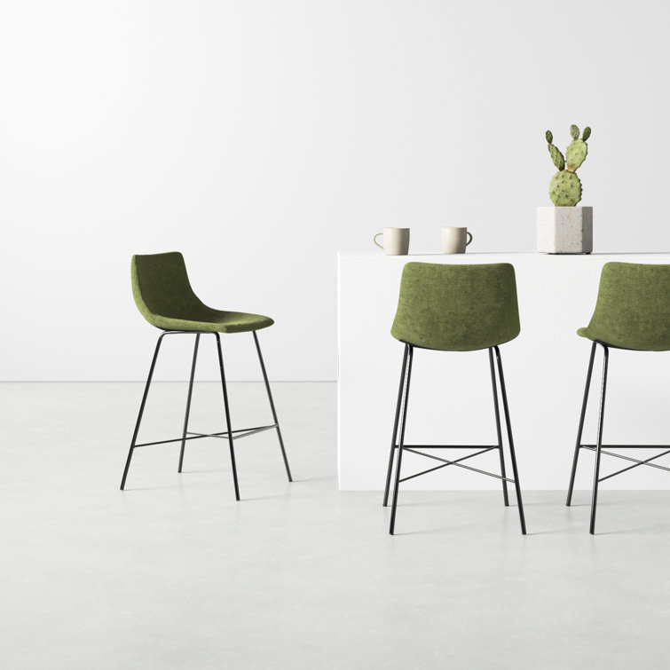 Bela 24'' Green Velvet and Black Metal Counter Stool Set