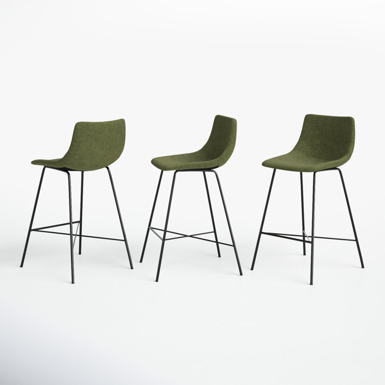 Bela 24'' Green Velvet and Black Metal Counter Stool Set