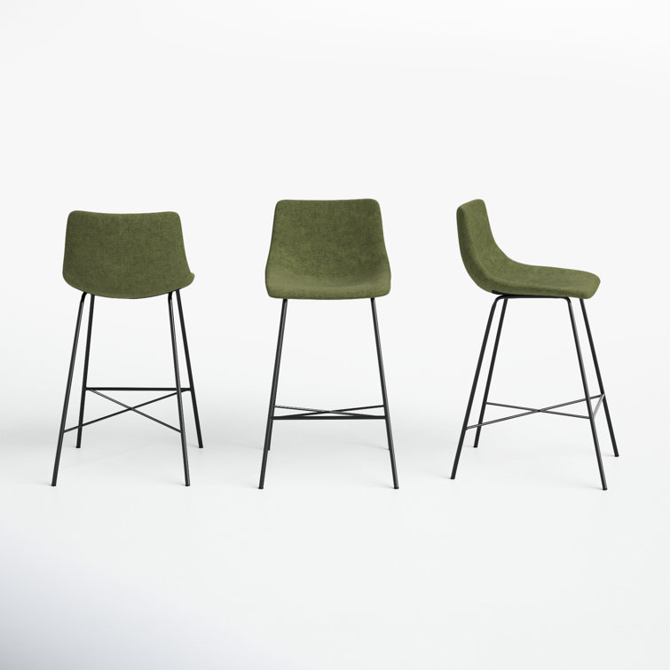 Bela 24'' Green Velvet and Black Metal Counter Stool Set
