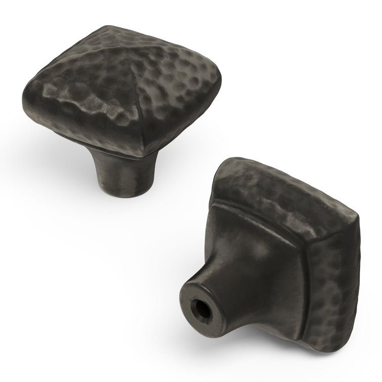 Black Iron Rustic Square Mushroom Knob with Mounting Hardware