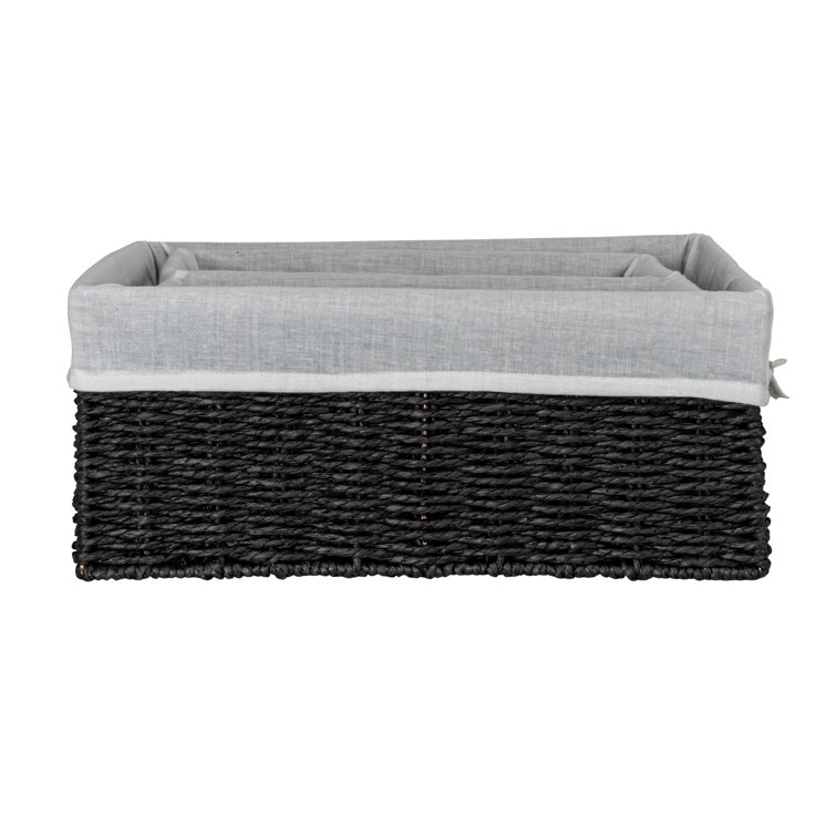 Black Wicker Rectangular Storage Basket Set with Liners