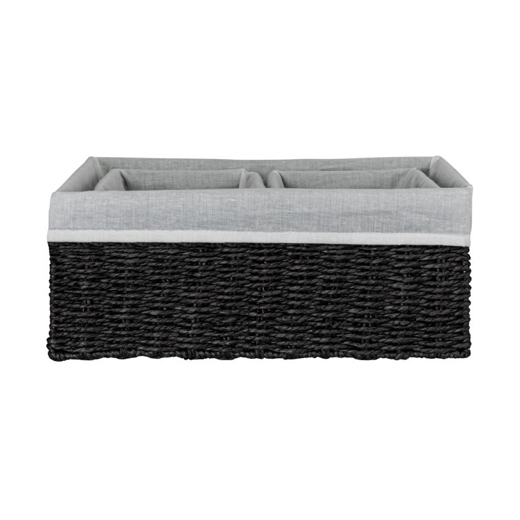 Black Wicker Rectangular Storage Basket Set with Liners