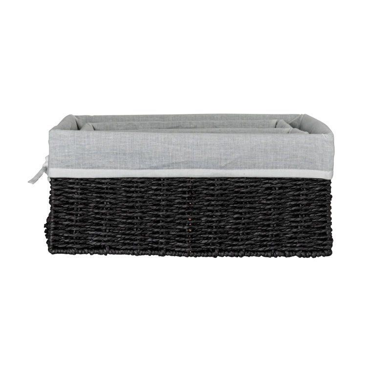 Black Wicker Rectangular Storage Basket Set with Liners